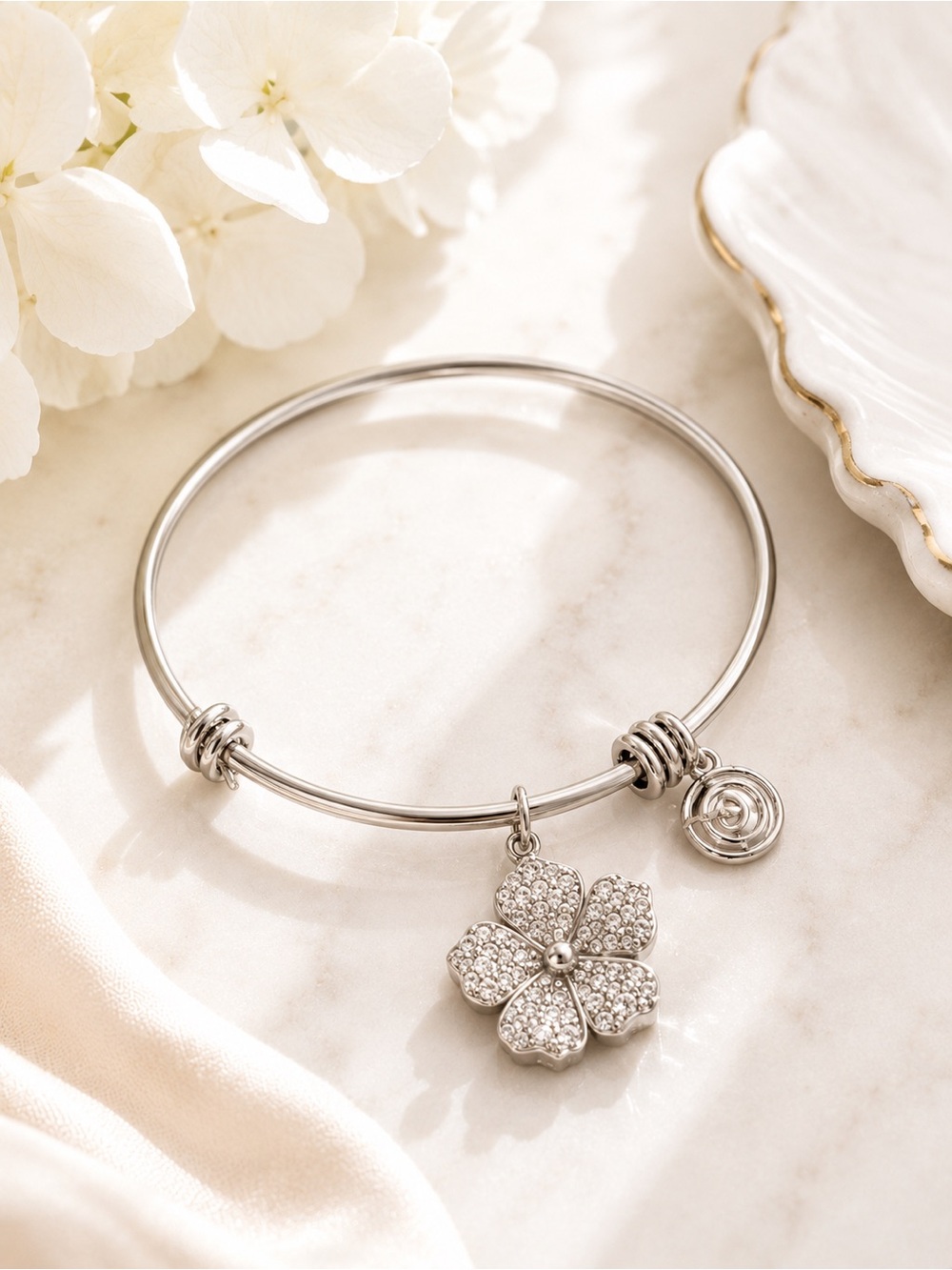 Love This Life Daughter Silver Expandable Charm Bracelet Crystal Flower Gift NWT